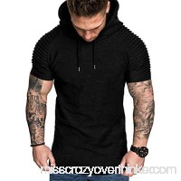 Casual Hooded T Shirt Men Donci Fashion Solid Color Striped Pleated Essentials Tees 2019 Summer Autumn Tops Black B07QFQF6GT